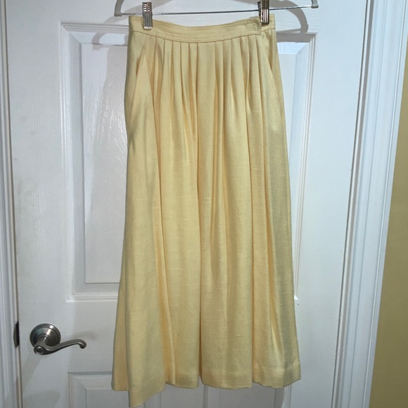 Barry Bricken vintage pleated yellow midi skirt Sz 4 lined pockets side close - Picture 1 of 8